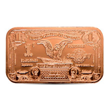 Load image into Gallery viewer, Copper Bar - 1 oz - $1 Bank Certificate - 1 AVDP Oz, .999 Pure Copper
