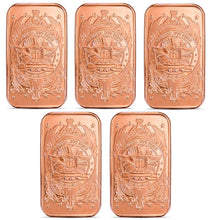 Load image into Gallery viewer, Copper Bar - 1 oz - Indian Head - Set of 5 - each 1 AVDP Oz, .999 Pure Copper
