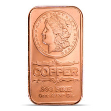 Load image into Gallery viewer, Copper Bar - 1 oz - Morgan Head - 1 AVDP Oz, .999 Pure Copper
