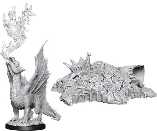 Nolzur's Marvelous Unpainted Miniatures - W11 Gold Dragon Wyrmling & Small Treasure Pile