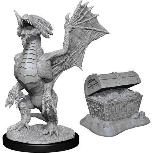 Nolzur's Marvelous Unpainted Miniatures - W13 Bronze Dragon Wyrmling & Pile of Sea Found Treasure