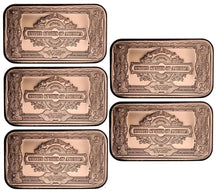 Load image into Gallery viewer, Copper Bar - 1 oz - $2 note - Set of 5 - each 1 AVDP Oz, .999 Pure Copper
