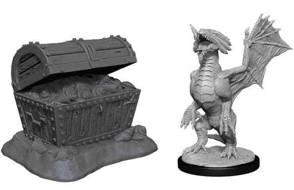 D&D Nolzur’s Marvelous Unpainted Miniatures – Bronze Dragon Wyrmling & Pile of Sea Found Treasure